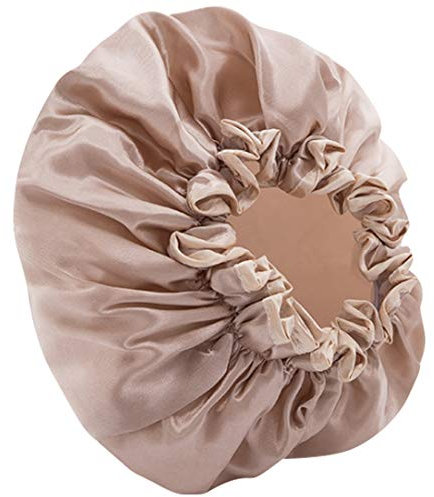 Ntcpefy Double-Layer Women's Waterproof Cap Bath Long Hair Cover Dry Hair Cap Champagne