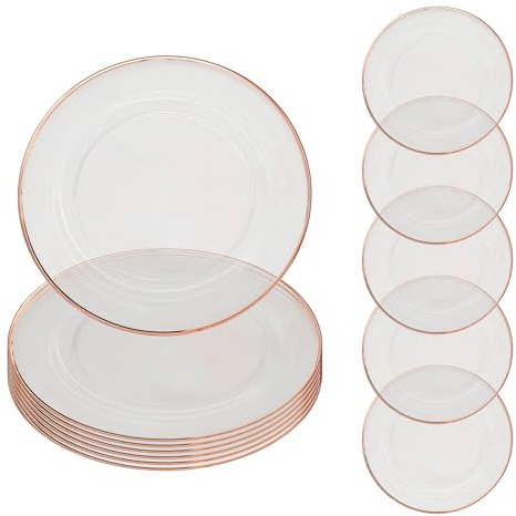 WedDecor 33 cm, 12 sottopiatti decorativi in vetro con bordo in oro rosa, perfetti per matrimoni, banchetti, feste, decorazioni per la casa ed eventi da pranzo