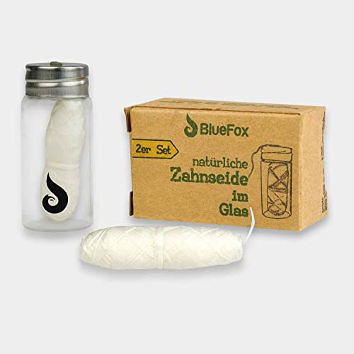 BlueFox Hilo dental sostenible sin plástico, hilo dental vegano de fibra de maíz en vidrio I con cera vegetal natural, sin plástico, 4 x 30 metros de cuidado dental sostenible, paquete de recarga