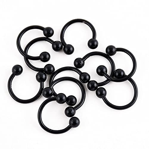 Septum Piercing Edelstahl, Nostril Piercing Hufeisen mit Schwarz Einfache C form mit 2 Kugeln 10 Pcs Piercingschmuck Geschenk für Frauen Männer