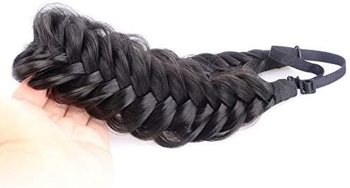 BOBIYA Messy Wide 2 Stränge Synthetisches Haar Auburn Geflochtenes Stirnband Klassisches Chunky Geflochtenes Stirnband Elastisches Stretch Geflochtenes Haarband (Natürliches Schwarz)