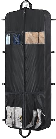 Univivi Kleidersack Lang Herren,152 x 60 cm Anzugtasche, Schwarz | 5 Reißverschluss Taschen, Verstellbarer Tragegriff, Schuhfach, Atmungsaktiv, Für Reisen