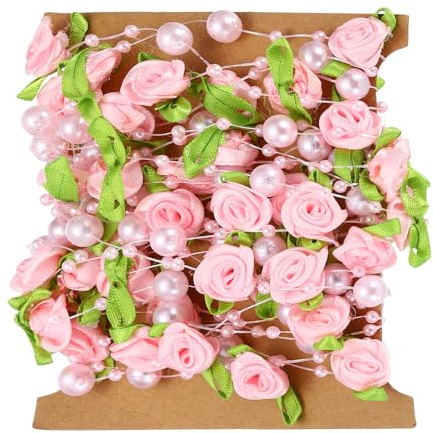 PATIKIL Rose Pearl String Beads, 16.4 Ft Artificial Pearl Wire Garland for Christmas Party DIY Craft Home Wedding Decorative, Pink