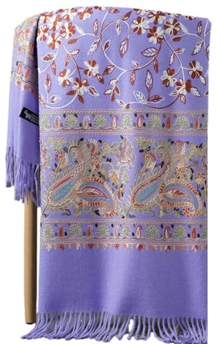 Winterschal Für Damen – Damen-Thermo-Winterschal Mit Stickerei, Thermischer Modischer Langer Schal Für Damen, Extra Großer Bohemian-Deckenschal, Flauschige Winter-Wickelschals, Lila, Einheitsgröße