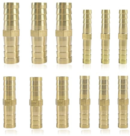 Forhome 12 Stück Schlauchverbinder Adapter, Messing Schlauch Anschluss Gerader, Schlauchverbinder 6mm/8mm/10mm/12mm, für Luftleitung Wasser Kraftstoff Luft