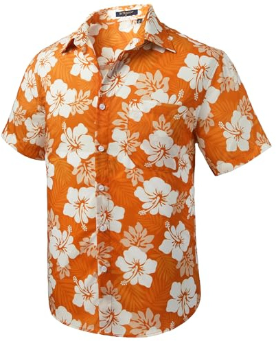 Rithern Hawaii skjorta män kortärmad Hawaii-skjorta män fritidsskjorta sommar funky strand semester skjortor med framficka färgglad Hawaii-skjorta, apelsin, L