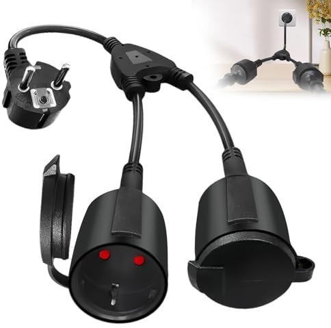 Doppelstecker für Steckdose, Verlängerungskabel mit 2 Fach Schuko Steckdosen, Wasserdicht IP44 Doppelsteckdose Schutzkontakt Perfekt für Zuhause, Büro, Außenbereich, 1.5 mm², 16A/250V