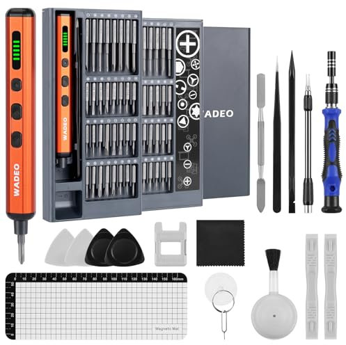 WADEO 81pcs Precision Screwdriver Set Electric, Rechargeable Cordless Mini, Laptop With 64 S2 Bits, 5 Torque Settings, 4 LED Lights, Pry Bar and Tweezers