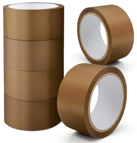 Stick Well Packaging Tape, Heavy Duty Brown Parcel Tape 6 Rolls With Low Noise - 48mm X 66m, Secure Sticky Brown Tape For Box Packaging, Moving Boxes, Packing Tape Strong For Moving House (6 rolls)