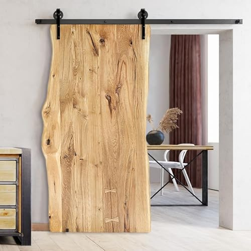 SEART Schiebetür aus Eichenholz mit Naturkante HIT Board Basic für Schlafzimmer, Ankleidezimmer, Speisekammer (90-100x210, roh)
