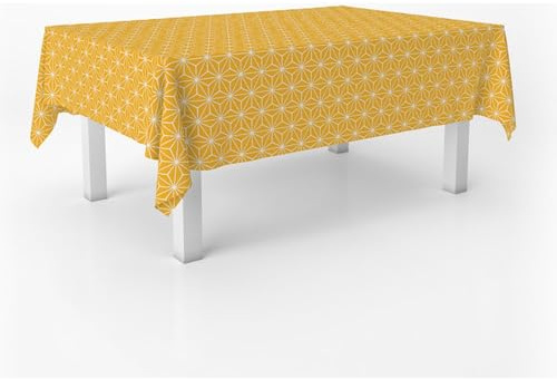 ECOMMERC3 Nappe en Toile cirée rectangulaire Taille 240x140 cm - Style, durabilité et Facile d'entretien pour Votre Table - Nappe en Toile cirée Anti-Taches et imperméable Polygon Moutarde