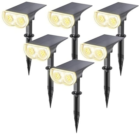 Linkind Luces Solares LED Exterior Jardin, Foco Solar con Sensor de Luz, Blanca Cálida 3000k 800lm, Lámpara Solar Impermeable IP65 para Iluminación de Caminos, Patio, Terreza y Camping (6 Piezas)
