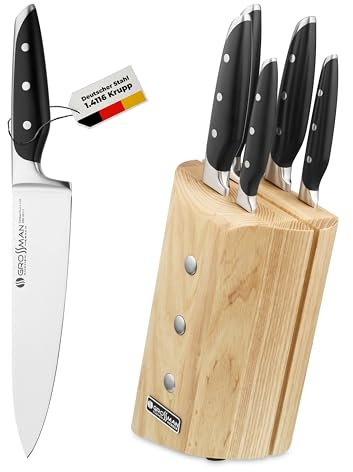 GROSSMAN® Ensemble de couteaux | Lames en acier inoxydable allemand | Bloc de couteaux avec couteaux | Set de couteaux de cuisine