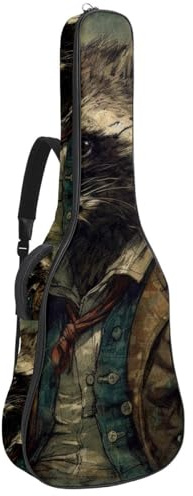 Schöne Gitarrentasche für 40/41/42 Zoll Gitarren Wasserdicht Mehrere Taschen Vintage Waschbär Muster, Mehrfarbig Nr. 08, 42.9x16.9x4.7 in, Gitarrentasche