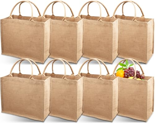 Malloom 8er Jutetaschen, Jute Shopper Taschen mit Griffen, große leere Jutetaschen, wiederverwendbare Jute Geschenkbeutel für DIY-Bastelprojekte Hochzeiten Brautjungfern (40,5 * 32,5 * 15cm)