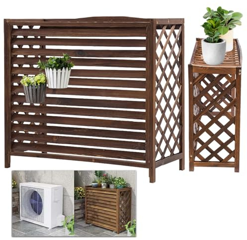Cubierta Aire Acondicionado Exterior Madera Funda Aire Acondicionado Protector Aire Acondicionado Balcon Soporte Macetas Proteger Del Sol Y La Lluvia Funda Para Aire Acondicionado Exterior(86x35x80cm)