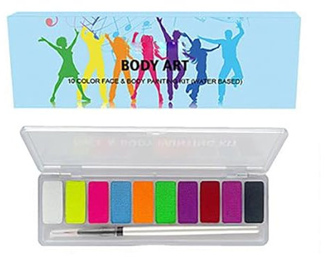 UV Körperbemalung schminke Set, 10 Farben Schminkfarben Schminkpalette, Waschbar Face Paint Bodypaint Schminkset, Körperfarbe Erwachsener mit 1 Pinsel für Halloween Karneval Make-up Fasching (Blau)