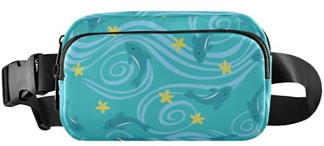 Trendige Bauchtasche für Damen und Herren, wasserabweisend, Reisezubehör mit verstellbarem Gurt, für Reisen, Urlaub, Laufen, Delfin, Cartoon, Fisch, Blau, Delphin Cartoon Fisch Blau, Einheitsgröße,
