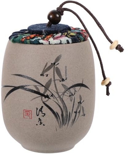 Bocaux à thé en céramique brute de style chinois, boîtes à thé vintage en vrac avec couvercle en tissu pittoresque, conteneur scellé multifonction / boîte à thé / boîtes à thé