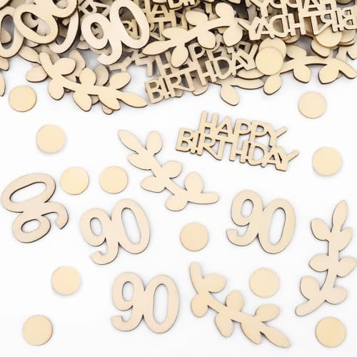 GoldRock Holz Konfetti 90 Geburtstag Deko Groß 1,5cm-6,5cm,Deko 90 Geburtstag Mann Frau,100 Stk Streudeko 90 Geburtstage,Tischdeko 90. Geburtstage,90er Geburtstags Deco Confetti,Geburtstagsdeko 90