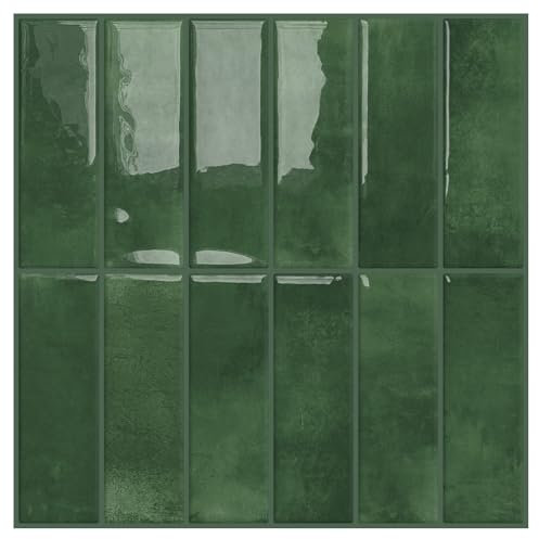 DEWOO Fliesenaufkleber Klebefliesen Grün Metro Fliesen Selbstklebend Wandfliesen Fliesenfolie Küche Bad Rechteckig, 10-Stück (30.5 x 30.5 cm)