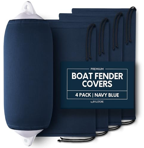 Byllstore - Fundas para defensas de barco, varias opciones de tamaños disponibles, de poliéster, paquete de 4 unidades, azul marino, 12,7 x 35,5 cm