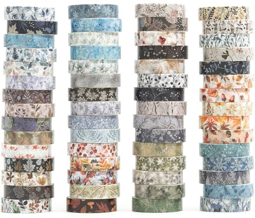 YUBX 60 rollos Flor Washi Tape Set Delgado cinta adhesiva decorativa Nieve Washi Glitter Adhesivo de Cinta Decorativa para DIY Crafts Scrapbooking (invierno)