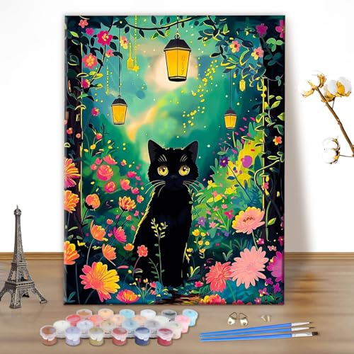 MEIYUDA Malen Nach Zahlen Erwachsene Katze, Landschaft DIY Digitales Ölgemälde-Set auf Leinwand mit Pinseln und Acrylpigment Bastelset, Artwork für Heimdekoration Geschenk 40x50cm(Ohne Rahmen)