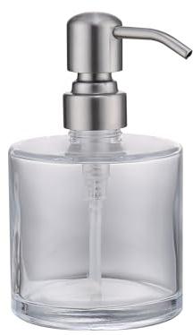 Heouty Klarglas-Seifenspender mit rostfreier Edelstahlpumpe, gebürstetes Nickel, nachfüllbar, Flüssigseifenspender für Badezimmer, Küche (325 ml, rund)