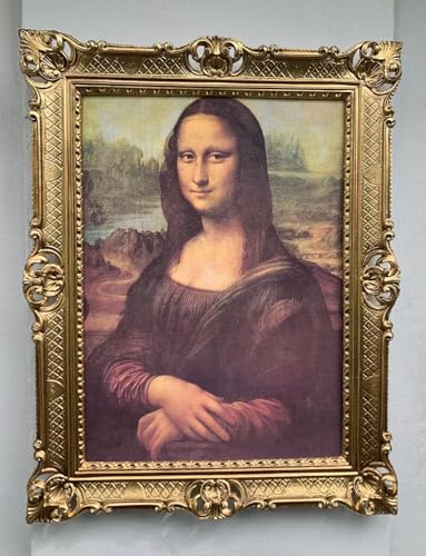 Inramad målning väggmålning bild med ram guld porträtt Mona Lisa Leonardo Da Vinci La Gioconda 90 x 70 cm konsttryck antik stil barock ram berömda italienska renässansbilder