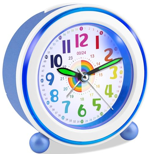 Edillas Wecker Kinder Jungen Mädchen, Fußball Wecker Analog Ohne Ticken mit Licht Schlummerfunktion für Kinder Schlafzimmer Nachttisch Tisch Aufwachenuhr (Blauer Regenbogen)