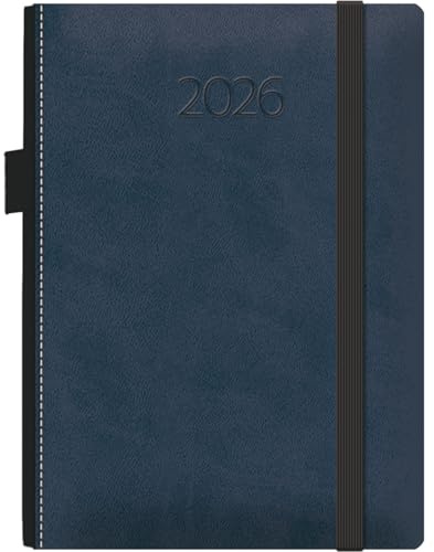 Dohe - Agenda 2026 - Día Página, A5 (15x21 cm), Tapa Dura Suave de Polipiel, Cierre de Goma Elástica, Porta Bolígrafos Lateral, Marcapáginas, Planificador Anual en Español - Melbourne Azul