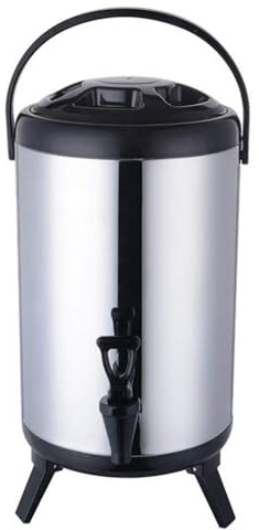 Beverage Dispenser, Stainless Steel Insulated Beverage Dispenser, Warm Beverage Dispensers for Tea and Espresso, Insulated Or Refrigerated Milk Tea Buckets with Taps(Black,8L)