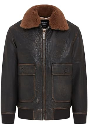 Infinity Leather Chaqueta bomber de aviador de cuero marrón para hombre, estilo piloto G-1, con cuello de piel de oveja desmontable.