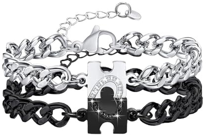Muorruo 2 pièces de bracelets pour couples, cadeaux pour relations à distance, bracelets cœur-puzzle en acier inoxydable pour femmes et hommes, ensemble de bracelets pour elle et lui comme cadeau