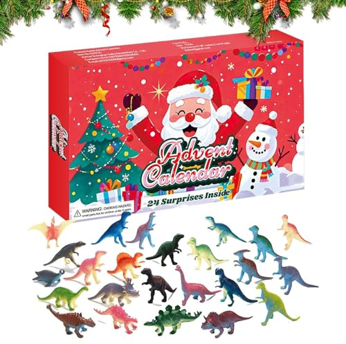 Dinosauriefigur nedräkningskalender – realistiskt djurtema nedräkning till jul | Interaktiv semesterkalender för pojkar, flickor, sovrum och vardagsrum, bord, klassrum