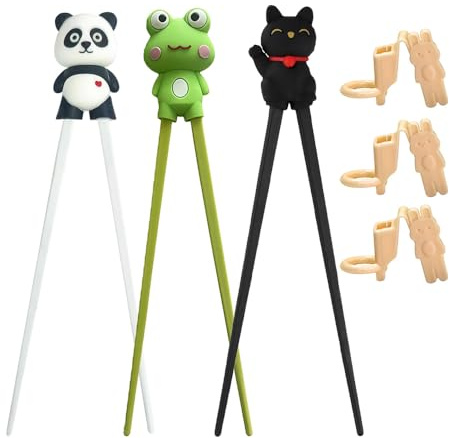 XFSRG 3 Paar Essstäbchen Kinder Essstäbchen Hilfe Als Halterung für Anfänger und Kleinkinder Stäbchen Zum Essen Niedlichen Design Asiatische Küche Übung und Geschenk (Set 1)