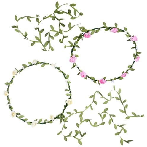 BAUCH Blumenkranz Haarschmuck, 2er Set (Rosa + Weiß), künstliche Blüten & Eukalyptus, verstellbar, für Hochzeit, Kommunion, Festival – Braut, Damen & Mädchen, Boho Design