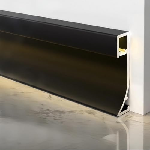 Lot de 3 plinthes LED en aluminium, noir mat, 5 cm x 250 cm (longueur totale 7,5 m) – Cache plinthe murale en aluminium, montage encastré, (sans bande LED)