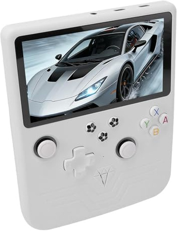 Annadue Handheld-Spielekonsole 6-Zoll-HD-Bildschirm, Retro-Spielekonsole mit 6000-mAh- für Unterwegs, Tragbare Open-Source- mit Zwei RGB-Joysticks (White)