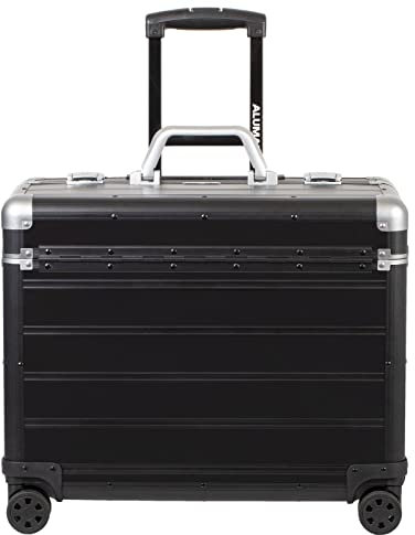 ALUMAXX 45169 Pilotenkoffer PANDORA, Trolley Aluminium, Piloten Rollkoffer Alu, Businesstrolley, Aktenkoffer, Alutrolley ca. 47 cm, Schwarz Matt, 47 x 36 x 25 cm, Aluminiumtrolley mit 4 x 360° Rollen