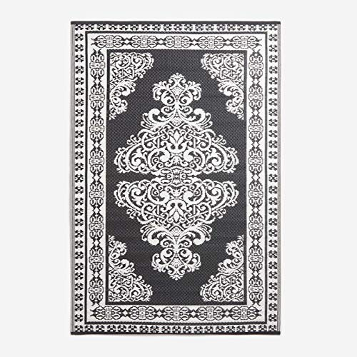 Homescapes Alfombra de persa patrón al aire libre alfombrilla de tejido de plástico para jardín decorativa, Reversible Color diseño de blanco y negro