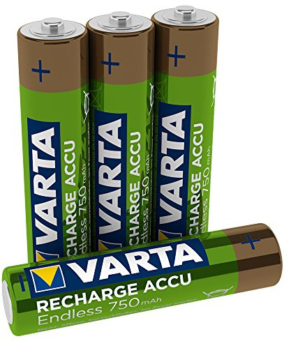 VARTA Endless Energy AAA Micro Ni-Mh Rechargeable Battery, 4-pack, 750 mAh - up to 2,100 charging cycles, low self-discharge, pre-charged and Ready2Use - rechargeable without memory effect