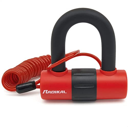 RADIKAL RK72 Lucchetto Antifurto Moto Mini U, Doppia Sicurezza e Doppia Funzione per Disco o Catena, Archetto 14mm e Serratura ad Alta Sicurezza, Cavo Promemoria, Bloccadisco per Moto, Scooter e Bici