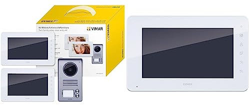 VIMAR K40911 Kit Videocitofono Bifamiliare con Alimentatori Multispina, Bianco/Grigio & K40912 Monitor Supplementare per Kit Videocitofonico con Alimentatore Multispina, Bianco, Solo movimento
