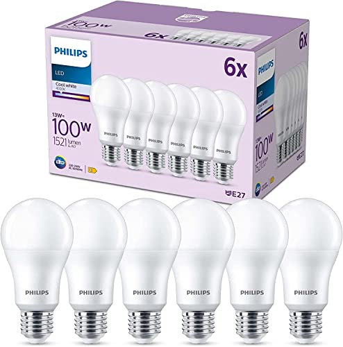 PHILIPS Classic LED E27 Lampe, 100W, matt, neutralweiß, nicht dimmbar, 6er Pack, Kaltweiß