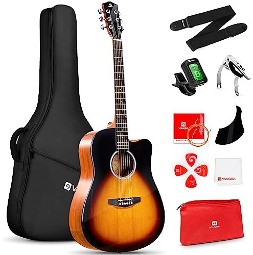 Vangoa 4/4 Akustik Gitarre Volle Größe Cutaway Westerngitarre 41 Zoll für Anfänger Erwachsene Akustikgitarre Set mit Anfänger Kits, Sunset-Farbe