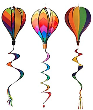 zalati Heißluftballons, Windspiel, 3 Stück, Windmühlen-Windsäcke, Twister, hängende Dekoration für Garten, Hof, Rasen, Terrasse, Festival, Dekoration