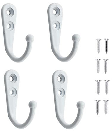 Yesmin 4 PCS Wall Mounted Hooks Coat Hooks Retro Door Robe Hook for Hanging Towel Clothes Hat Key Cup Single Metal Hook Cloth Hanger for in Bedroom Bathroom Kitchen Cupboard (with 8 Pcs Screws)-White