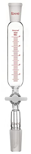 stonylab Embudo de adición, Embudo de Goteo Graduado de Vidrio de Borosilicato Junta 24/40 con Llave de Paso de PTFE para Laboratorio Embudo Adicional, 50 ml